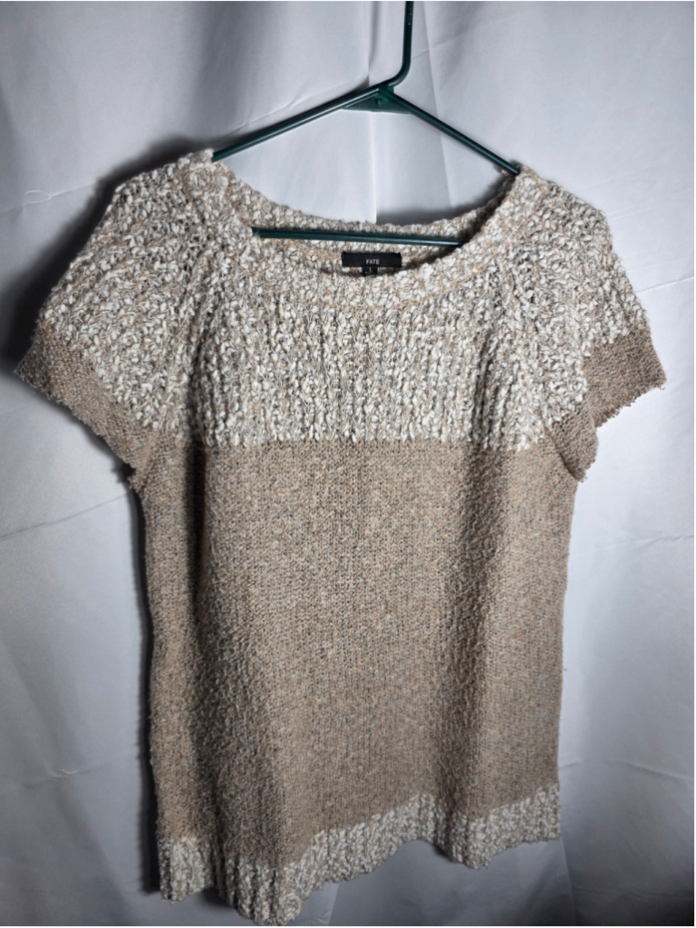 Women's Fate Knit Short Sleeve Top Beige White Size L cottagecore soft cozy fall